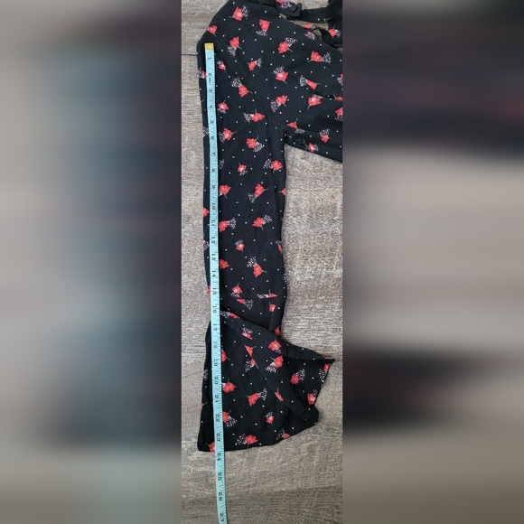 Free People Tegan Mini Dress Women's 4 Black & Red Floral Fit n Flare Long Sleev - Picture 14 of 14